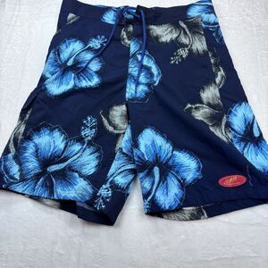 Vintage Maki's Honolulu Hawaii BoardShorts Men's 34 Actual 32 Blue Hibiscus USA